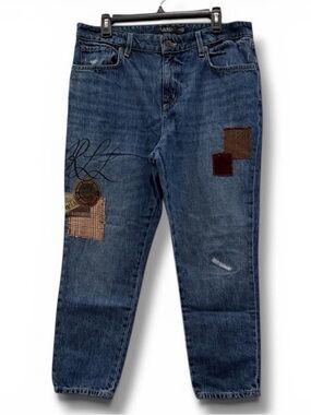 Ralph Lauren Blue Denim Jeans with Brown Patchwork